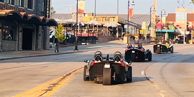 Slingshot vehicles in downtown Dells.