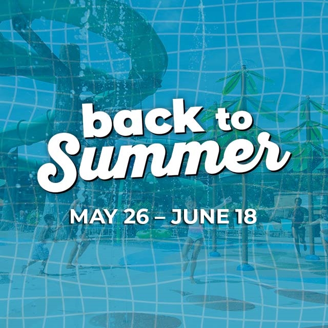 Wavy blue background with Back to Summer logo.