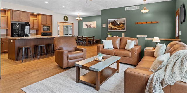 Cozy large living room and open concept kitchen.