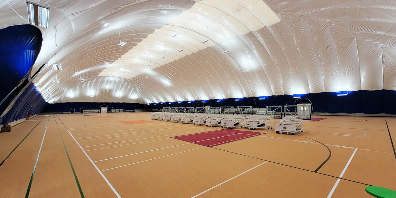 Interior of large sports facility.