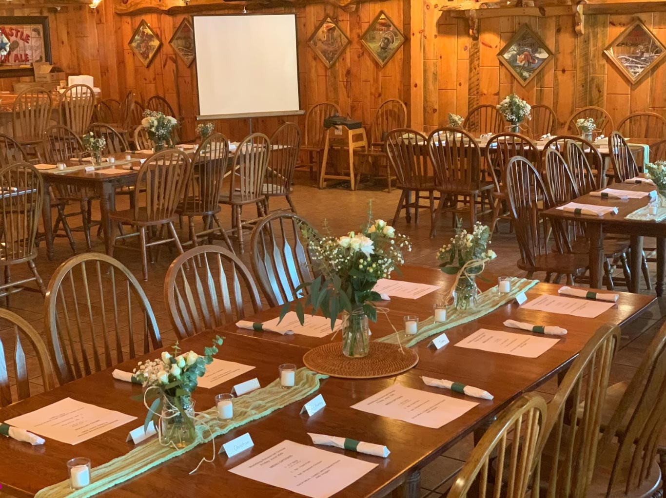 Table settings on a wooden table.